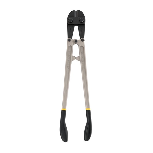A pair of Stanley bolt cutters with black handles and a metal body, designed for cutting through tough materials, displayed against a white background.