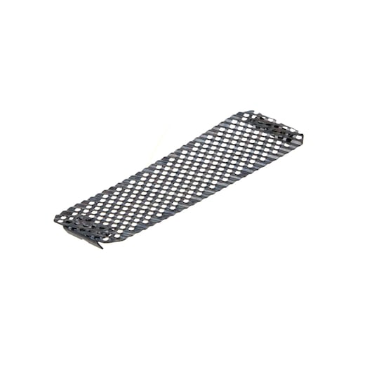 Stanley metal rasp blade, rectangular with perforated pattern, angled top view on white background