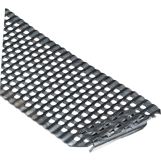 STANLEY 21-398 replacement surform blade, metal blade with perforated grid, angled view on white background.