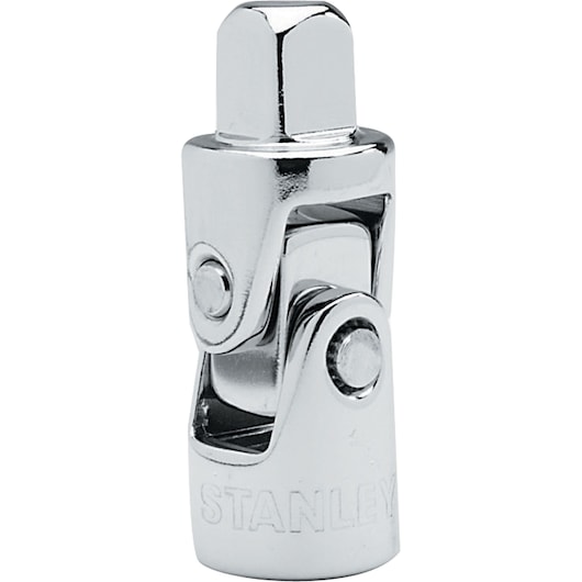 STANLEY 4-86-011 chrome universal joint socket adapter, close-up front angle on white background.