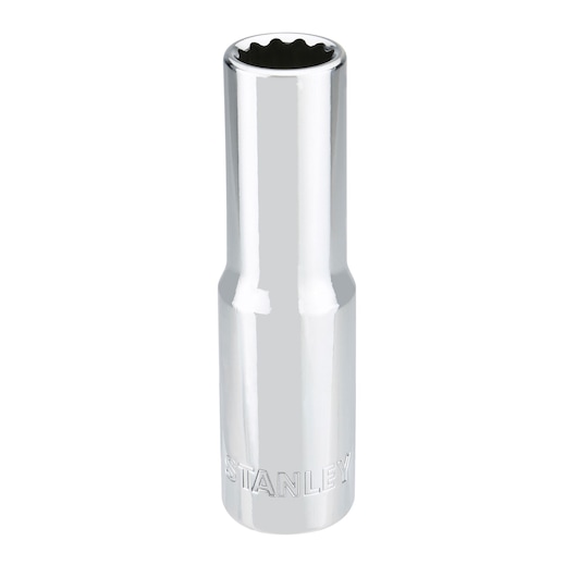 Photo of STANLEY 4-86-421 chrome deep socket tool, product category photography, front angle.