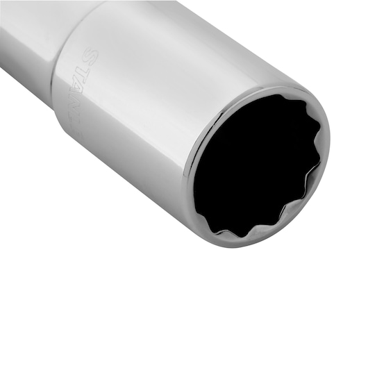 Photo of STANLEY 4-86-436 chrome socket, close-up angle showing twelve-point interior detail.