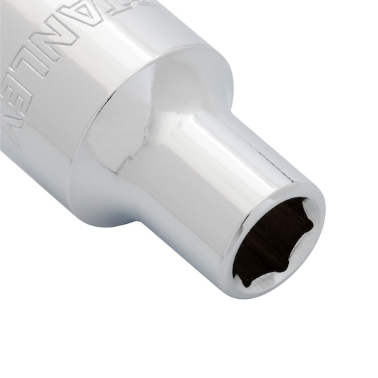 Stanley 4-86-509 chrome socket, product photography, close-up detail on white background.