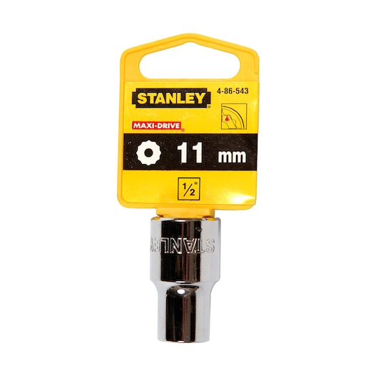 STANLEY 4-86-543 Maxi-Drive 11mm socket, chrome finish, front angle photo on white background.