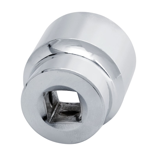 STANLEY 4-88-187 chrome socket adapter, close-up on white background, showing square drive opening.