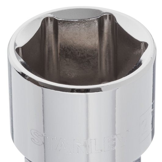 STANLEY 4-88-749 chrome socket, close-up view, showing six-point interior and engraved branding.