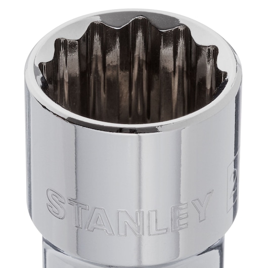 STANLEY 4-88-794 chrome 12-point socket, close-up photo, socket tool top angle on white background.