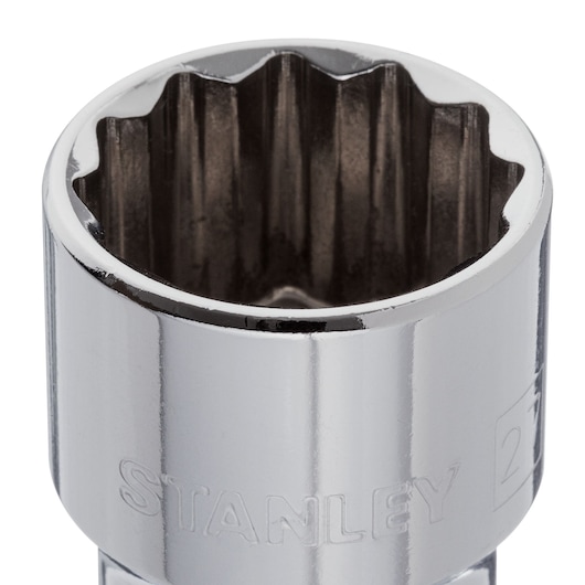 STANLEY 4-88-799 chrome socket detail photo, close-up of 12-point interior and engraved branding, white background.