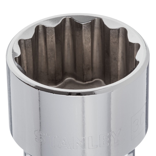 STANLEY 4-88-802 chrome socket, close-up angle, showing 12-point interior design and engraved brand name.