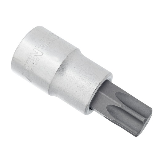 STANLEY 4-89-233 silver Torx bit socket, photography, angled view on white background.