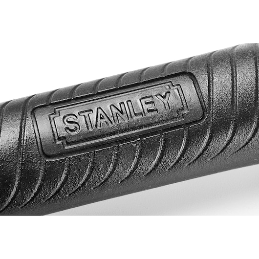 Stanley 51-081 hammer handle close-up, black textured grip, Stanley logo embossed, product photography