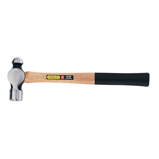 STANLEY 54-193 ball peen hammer with wood handle, side angle on white background.