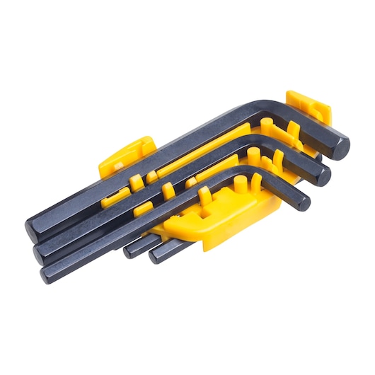 STANLEY 69-255 hex key set in yellow plastic holder, product photo on white background.