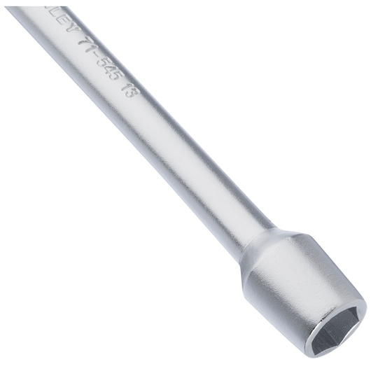 Photo of STANLEY 71-545 hex socket wrench, silver finish, side angle on white background.