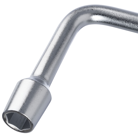 STANLEY 71-545 L-shaped socket wrench close-up on white background, showing chrome finish and hex socket.