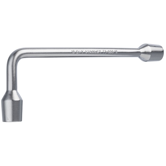 STANLEY 71-550 L-shaped chrome socket wrench, side view on white background, hand tool.