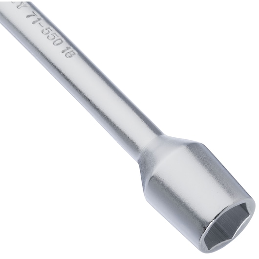 Photo of STANLEY 71-550 hex socket wrench, silver finish, close-up angle on white background.