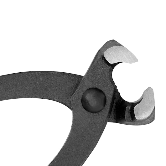 STANLEY 84-284 black metal pliers close-up, showing sharp curved jaws on white background.