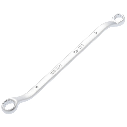 Photo of STANLEY 86-127 double box-end wrench, silver, product category photography, top angle.