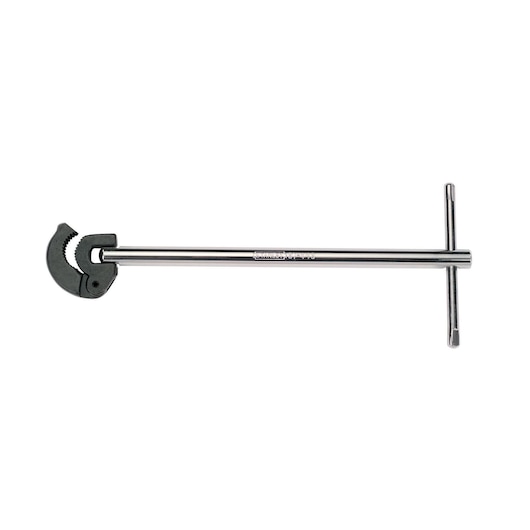STANLEY 87-448 steel pipe wrench, photography, side angle on white background.