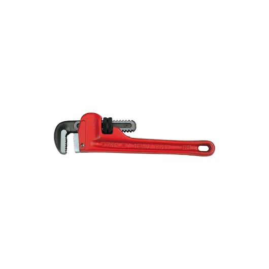 STANLEY 87-621 red pipe wrench side angle on white background.
