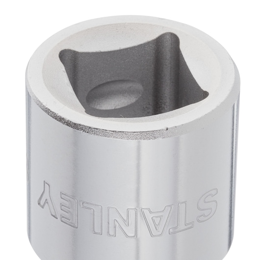 STANLEY 88-908 chrome socket, close-up angle on white background, engraved logo visible.