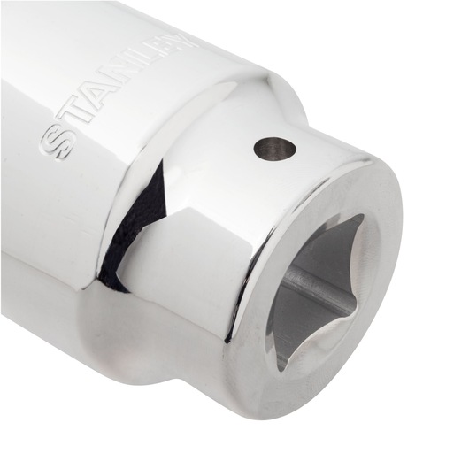 Stanley 89-341 chrome socket tool close-up, photography of socket end on white background.