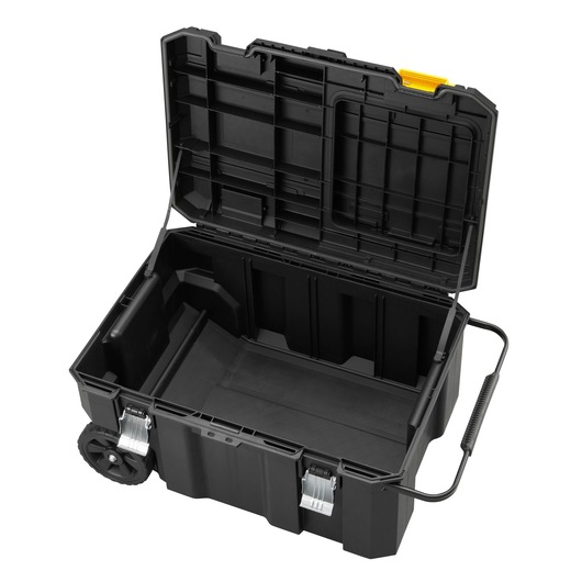 STANLEY FMST17870-1 black rolling tool box, open lid, photography on white background
