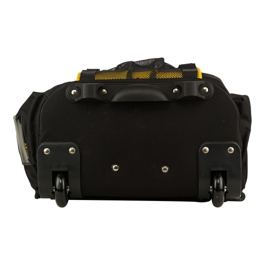 STANLEY FMST514196 rolling tool bag, black fabric, front angle showing wheels and handle