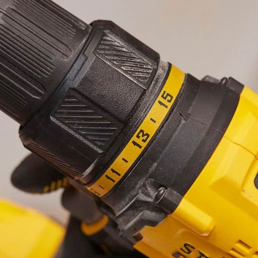 STANLEY SBD710D2KA cordless drill close-up showing torque selector dial and textured grip.