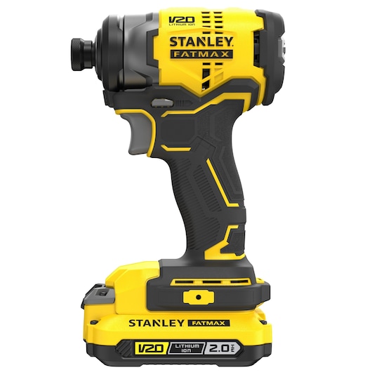 STANLEY SBI810D2K-B3 impact driver, FATMAX V20 series, yellow and black, side angle, white background.