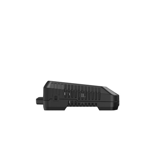 STANLEY SC125 black battery charger side view on white background