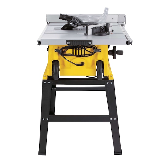 STANLEY SST1801-B3 table saw, yellow and black, front angle on white background.