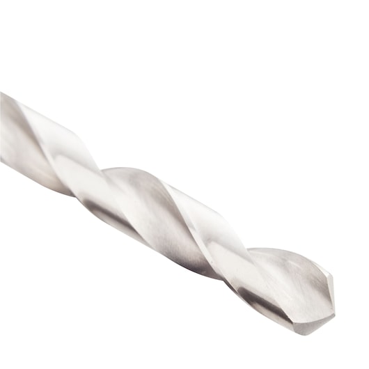 STANLEY STA50038C silver metal drill bit close-up on white background, photography product.