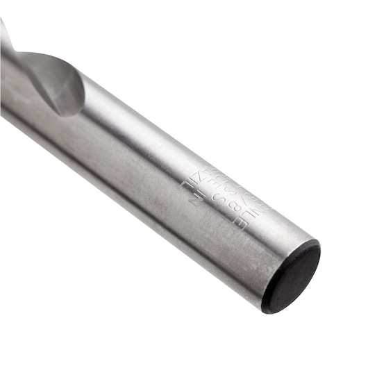 STANLEY STA50058T drill bit, close-up angle, silver metal shaft with engraved text, white background.