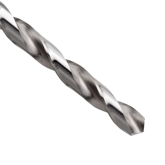 STANLEY STA50060C metal drill bit close-up, silver finish, spiral flutes, product photography on white background.