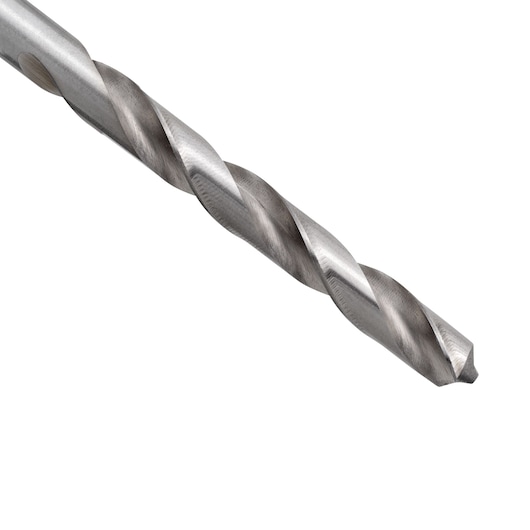 STANLEY STA50075C metal twist drill bit, silver, close-up on white background, photography product category.