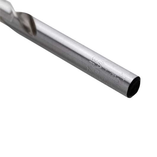 STANLEY STA50080B metal drill bit, close-up angle, shows engraved markings and smooth silver finish.
