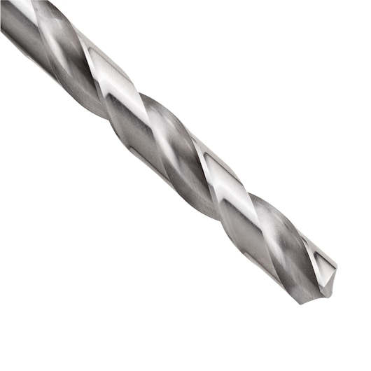STANLEY STA50140T metal drill bit close-up, silver finish, spiral fluted, photography on white background.