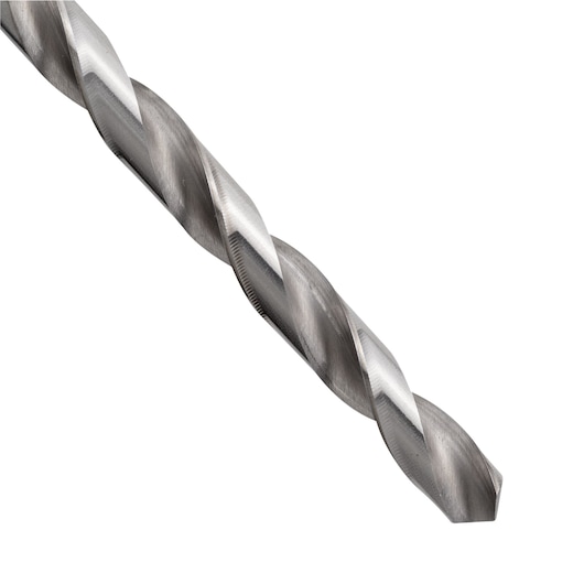 STANLEY STA50932C metal drill bit close-up, silver with spiral flutes, product photography on white background.