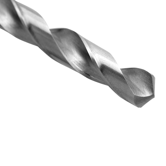 STANLEY STA51132B metal drill bit, close-up angle, silver finish, photography with white background.