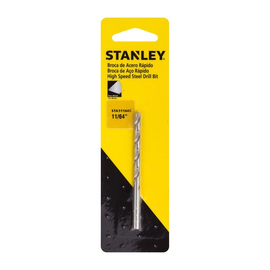 STANLEY STA51164C high speed steel drill bit 11/64 inch in retail packaging, front view on white background.