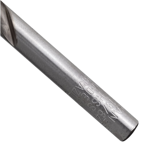STANLEY STA51964B metal drill bit, close-up side angle, showing engraved markings on silver shaft.