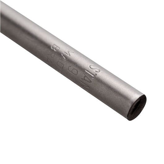 STANLEY STA53090C round gray metal punch tool, angled side view on white background.