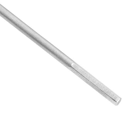 STANLEY STA57014B silver hexagonal screwdriver shaft, product photography, angled on white background.