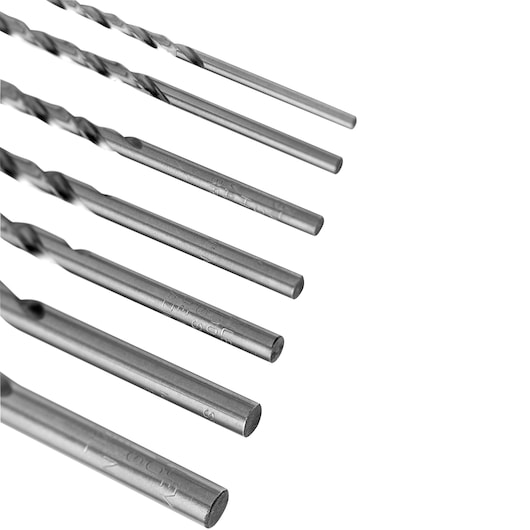 STANLEY STA59003 metal drill bits set, side angle, silver finish.