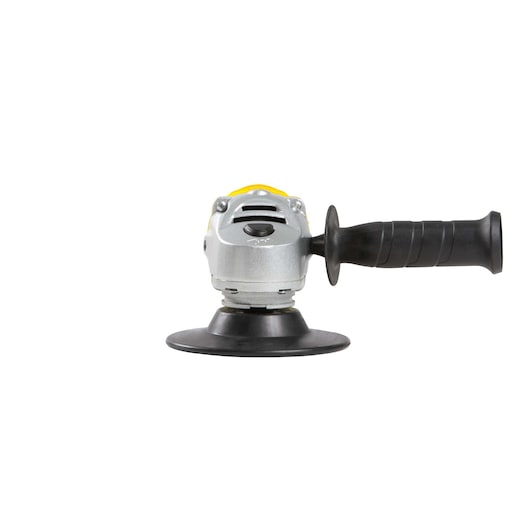 STANLEY STGP612K angle grinder with black handle, front view on white background.