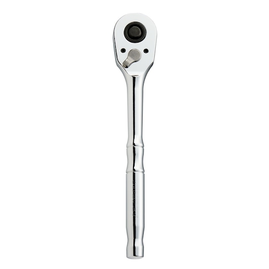 STANLEY STMT17988-LA chrome ratchet wrench, front view, with contoured handle and quick-release switch.