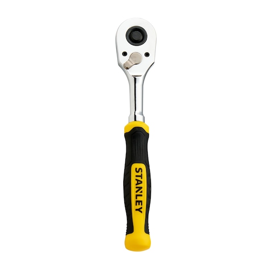 STANLEY STMT17992-LA ratchet wrench with black and yellow handle, front view on white background.