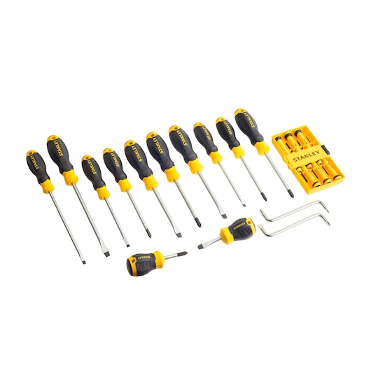 SCREWDRIVERS SET ON WHITE BACKGROUND SIDE VIEW